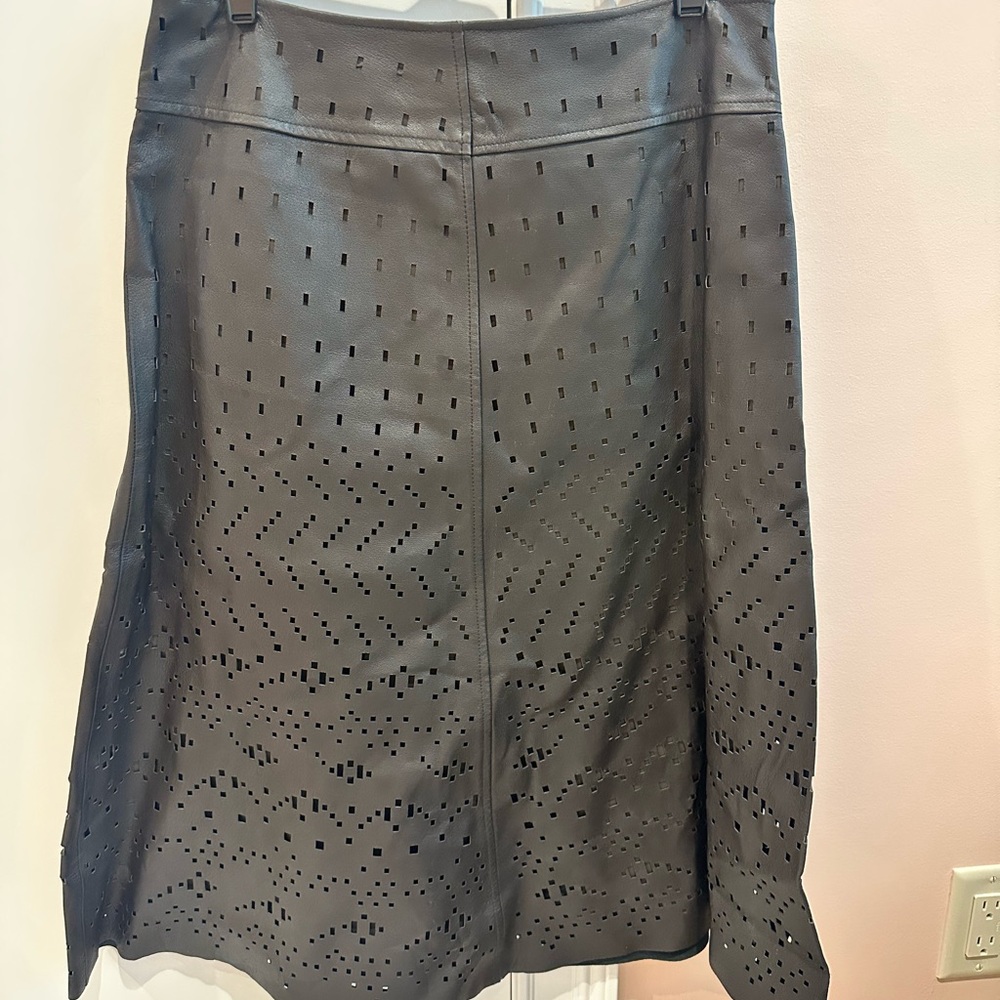 City DKNY Dark Brown A-Line perforated leather Skirt, Women’s 6